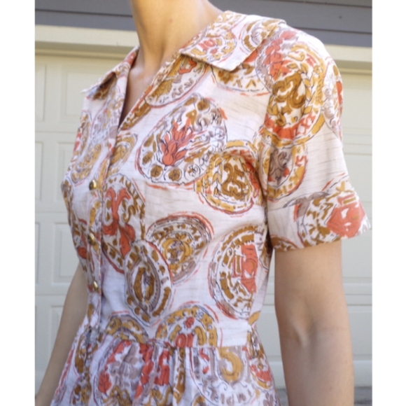 1960's MIDCENTURY CULOTTE JUMPSUIT split dress S - Picture 4 of 7